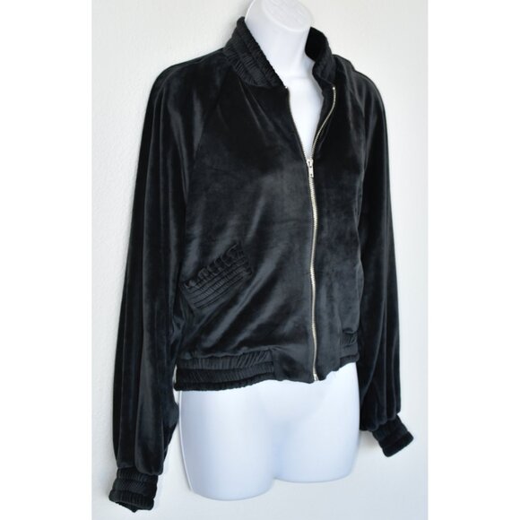 THEO & SPENCE WOMEN NWT FULL ZIP TEXTURED VELOUR BLACK BOMBER JACKET. SIZE M - Picture 5 of 11